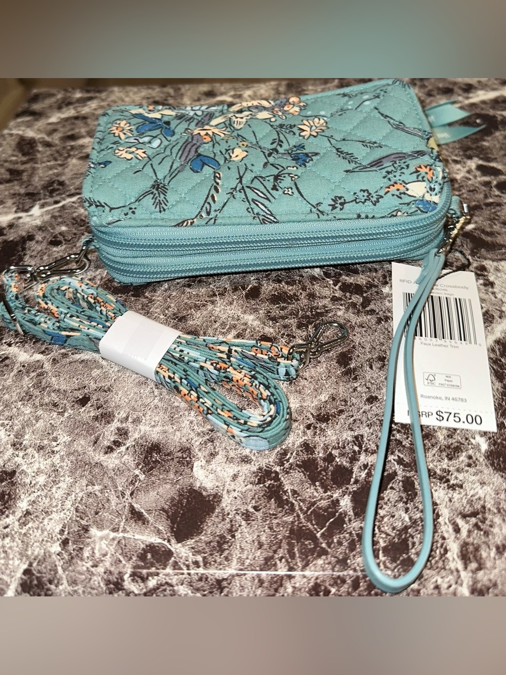 Floral Quilted Crossbody Wallet in Teal by Vera Bradley